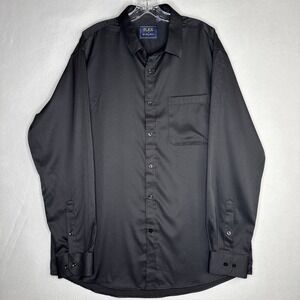 FLEX Men's Black Dress Shirt XL Tall Button Front Long Sleeve